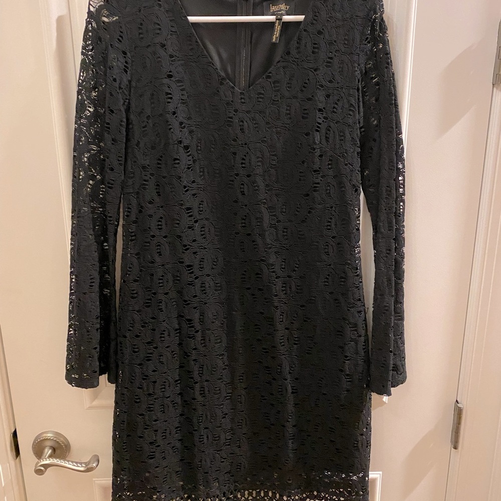 LAUNDRY by SHELLI SEGAL Dress | Lace Long-Sleeve | Black | 4 | (NWOT)